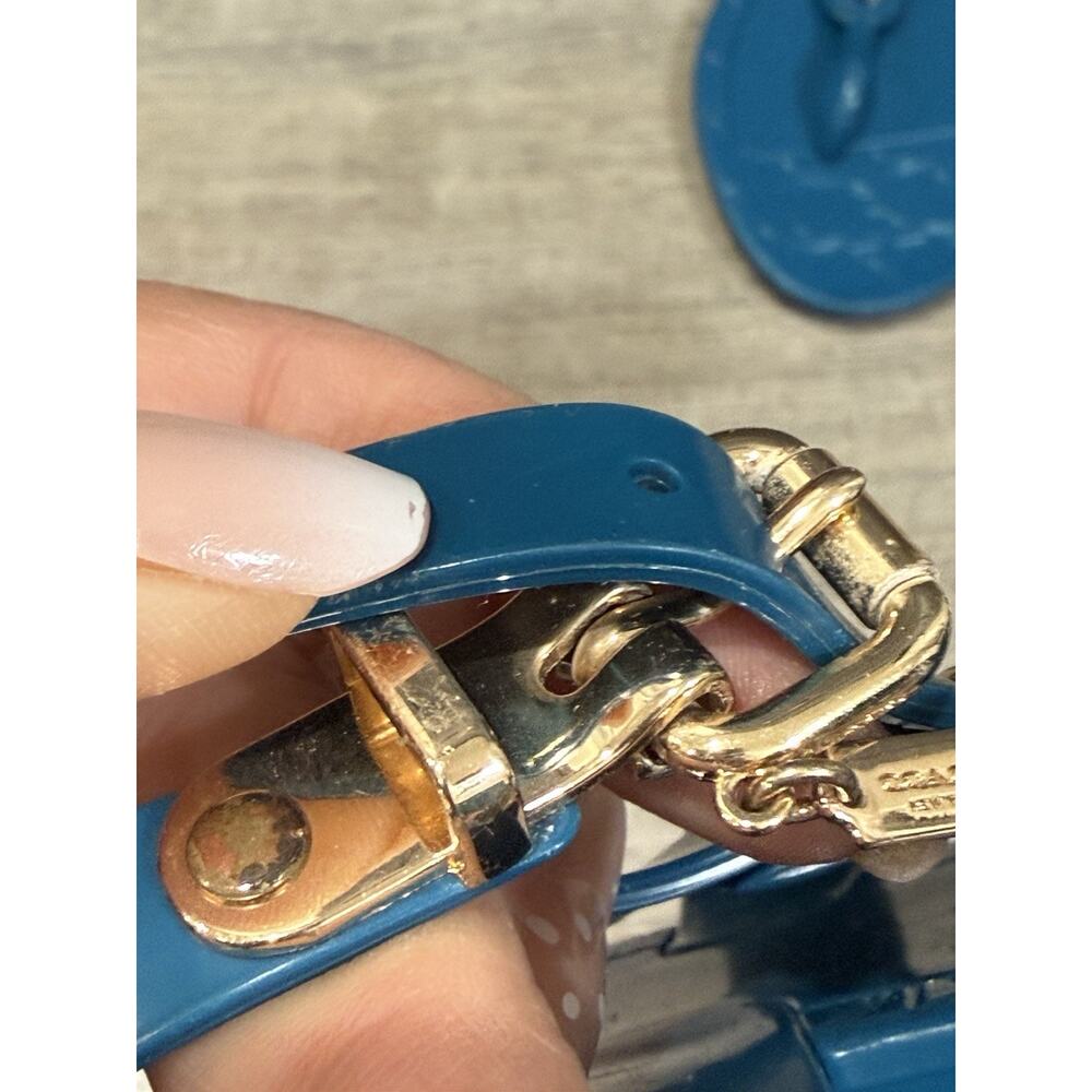 Coach Piccadilly Teal Synthetic T-strap Medallion Ankle Strap Sandal Size 5B EUC - Picture 3 of 6